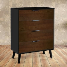 Walnut Oak and Matt Black Wide Chest of Drawers (4 Drawers)