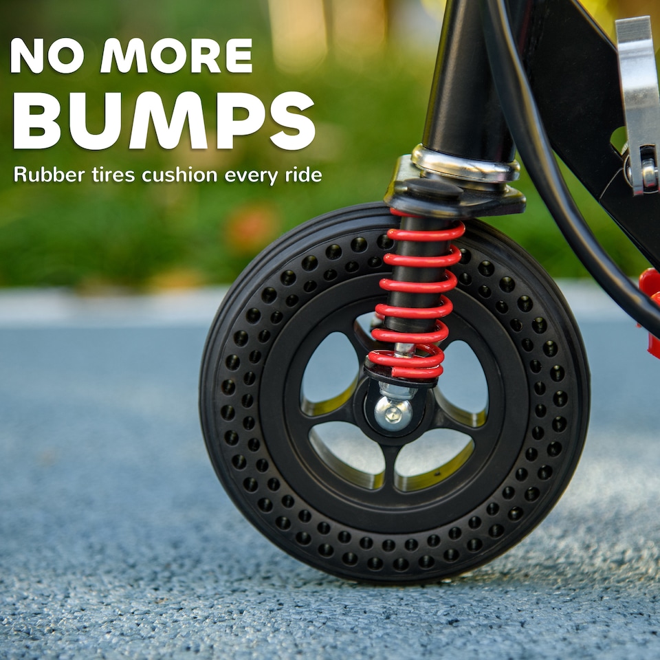 image 1 of HOMCOM Folding Ride on Powered Scooter w Warning Bell for Age 6-14 Years | Red | Black and Red