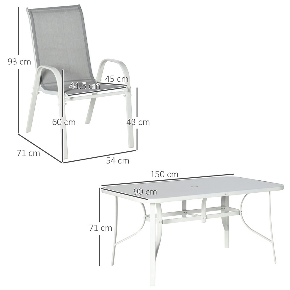 image 1 of Outsunny 7 Piece Garden Dining Set with Dining Table and Chairs for Back