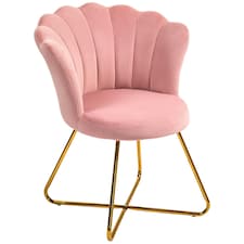 HOMCOM Accent Chair, Velvet Armchair with Lotus Backrest, Steel Legs, Pink