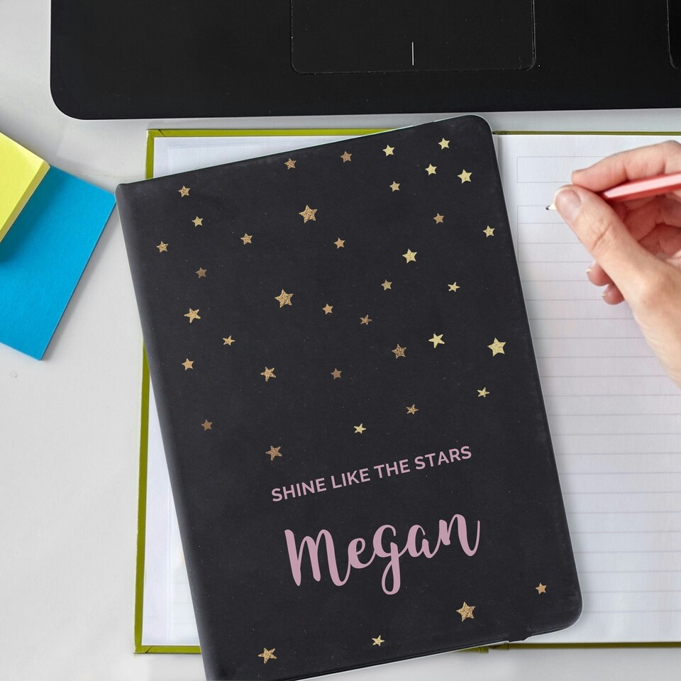 image 1 of Personalised Starry Black Hardback Notebook