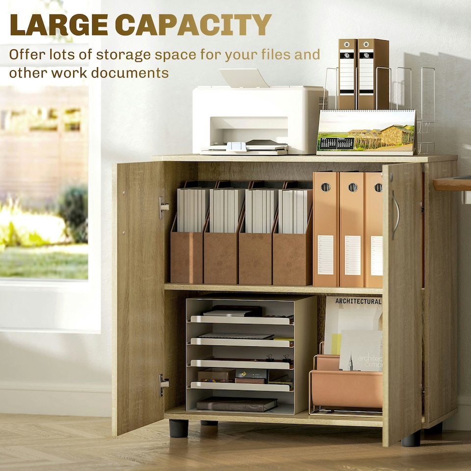 image 1 of Vinsetto 2-Tier Locking Filing Cabinet Office Storage Cabinet, Oak