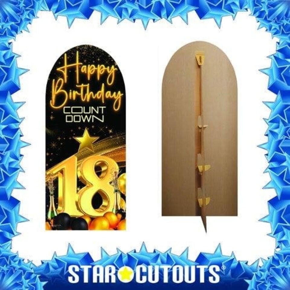 image 1 of Happy Birthday Black Gold Countdown 18th Birthday Single Backdrop Cardboard Cutout 185cm