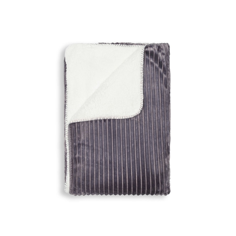 image 1 of BHS Luxury Ribbon Velvet Throw with Sherpa, Grey Grey | Grey