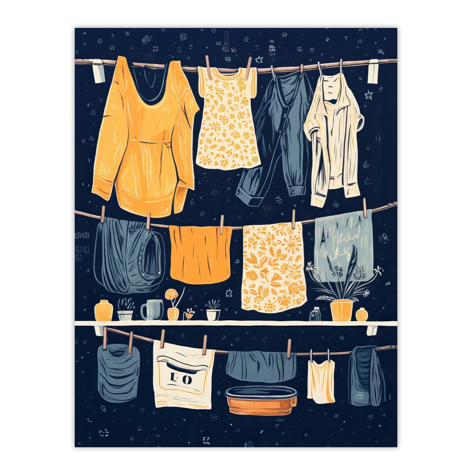 image 1 of Washing line Laundry Day Home Decor Black Framed Wall Art Print A4