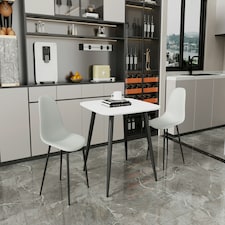 Aspen White 80cm Square Dining Table with 2 Modern Plastic Curve Design Chairs - Compact Contemporary Dining Set | Grey | Grey | 1