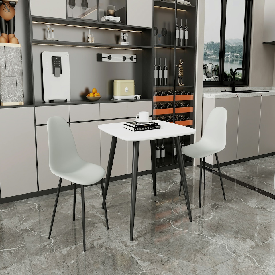 image 1 of Aspen White 80cm Square Dining Table with 2 Modern Plastic Curve Design Chairs - Compact Contemporary Dining Set | Grey | Grey | 1