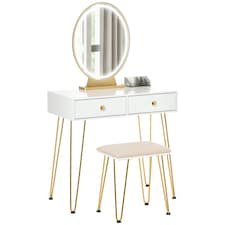 HOMCOM Dressing Table Set With LED Mirror & Stool 2 Drawers Makeup Desk