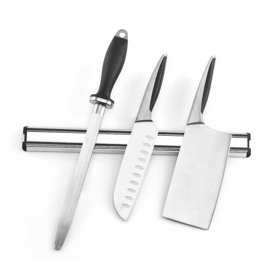 image 1 of Glim Glam Kitchen Knife Rack Magnetic Utensil Holder Alumium Strip Bar 2pcs | Silver