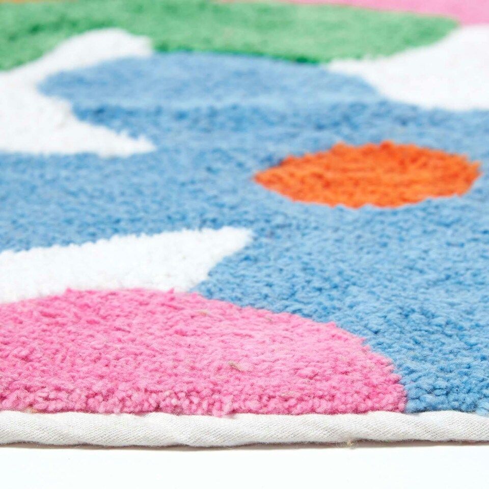 image 1 of Homescapes Cotton Tufted Washable Multi Colour Floral Children Rug