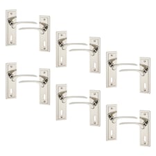 Como Metal Lever Latch Door Handles Set Rose Internal & External | Silver | 6x Polished Nickel Keyhole