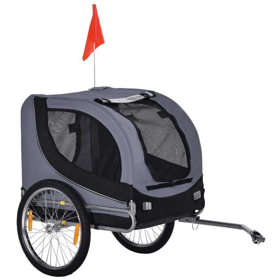 image 1 of PawHut Pet Bicycle Trailer Steel Dog Bike Carrier Water Resistant Travel Grey