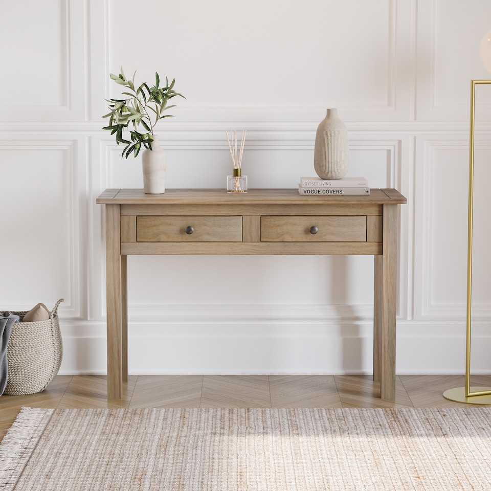 image 1 of Vida Designs Panama 2 Drawer Console Table With Shelf, Solid Pine Wood