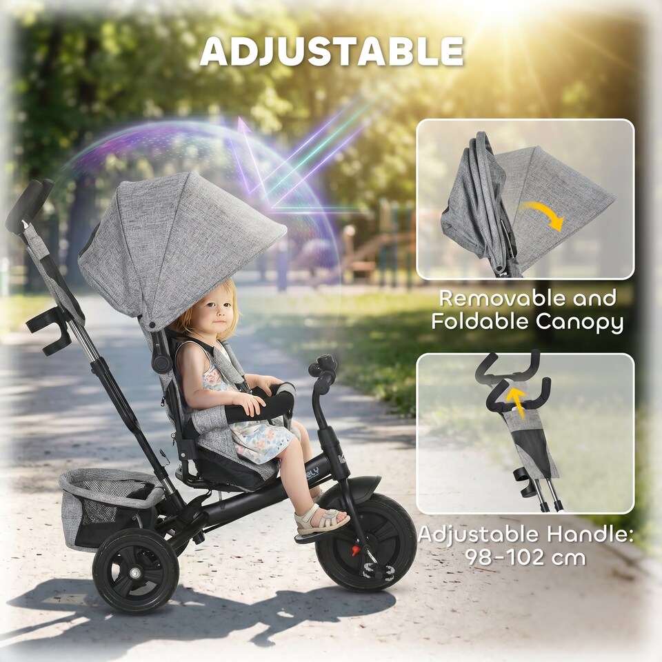image 1 of HOMCOM 6 in 1 Kids Pedal Trike, Stroller with Parent Handle, Storage, Grey