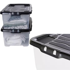 Stackable 2 Pack 30L Underbed Storage Boxes with Black Lids for Home, Office, and Kitchen