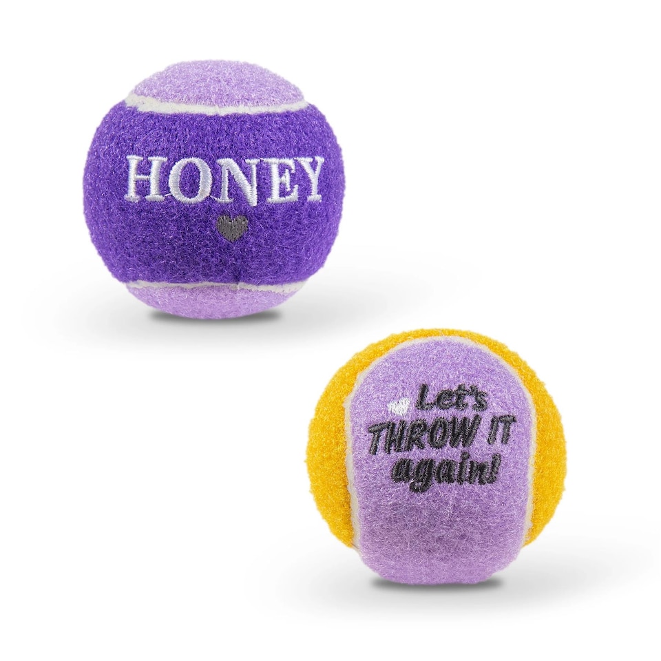 image 1 of Pre-Personalised Dog Ball Gift Pack 2pcs Purple Honey