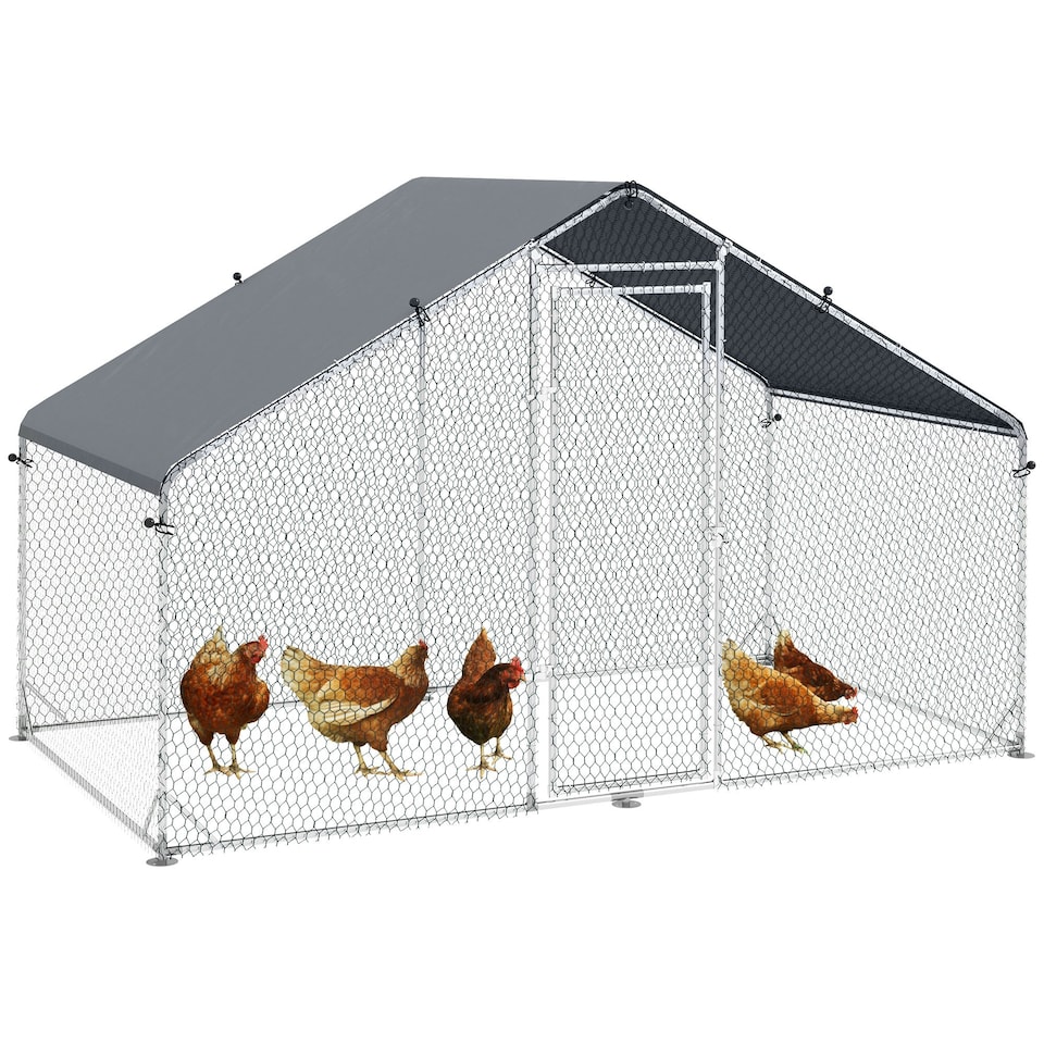 image 1 of PawHut Walk In Chicken Run Large Galvanised Chicken Coop w/ Cover 3 x 1.7 x 1.9m