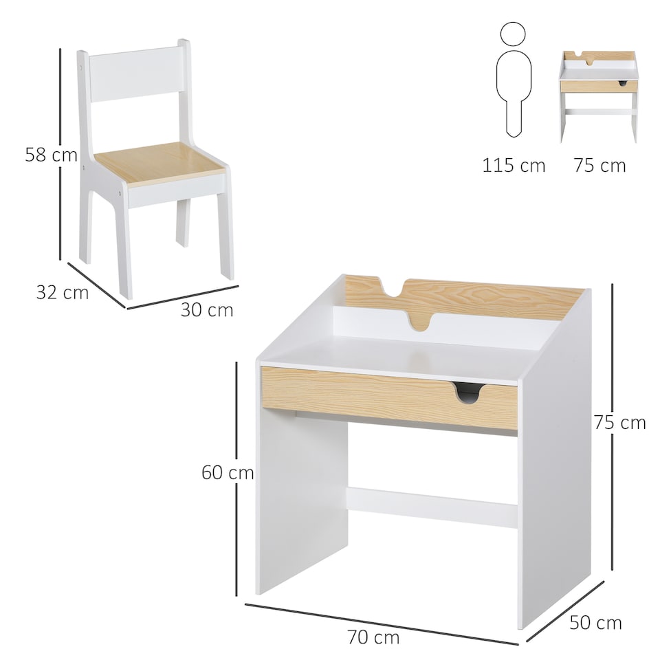 image 1 of HOMCOM Two-Piece Kids Desk and Chair Set Children Study Table w Storage | White