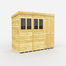 12 x 7 Feet Pent Shed - Double Door With Windows - Wood - L214 x W358 x H201 cm Brown