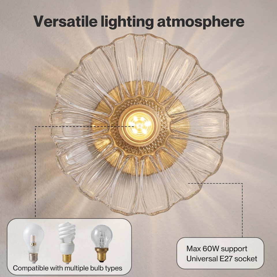 image 1 of Emitto Ceiling Light Flower Clear Glass Fixture Chandelier Flush Mount 2 PCS