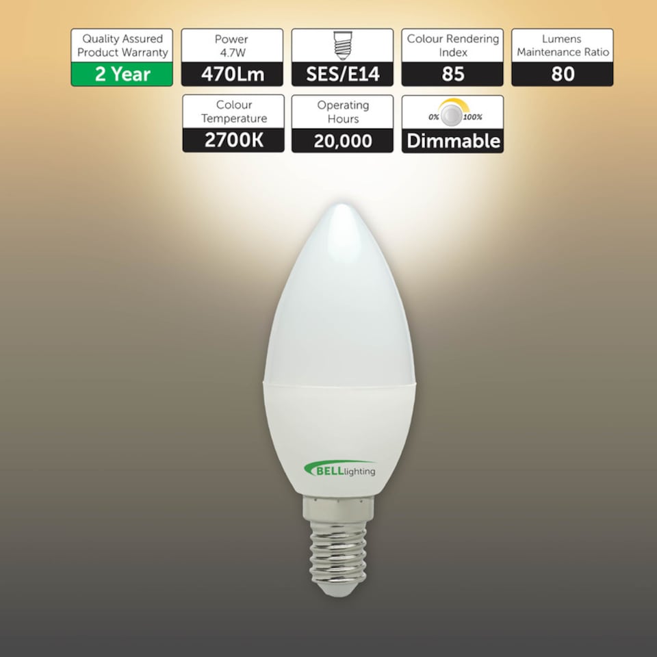 image 1 of BELL Lighting E14 SES Dimmable LED Candle Warm White 2700K Energy Saving LED