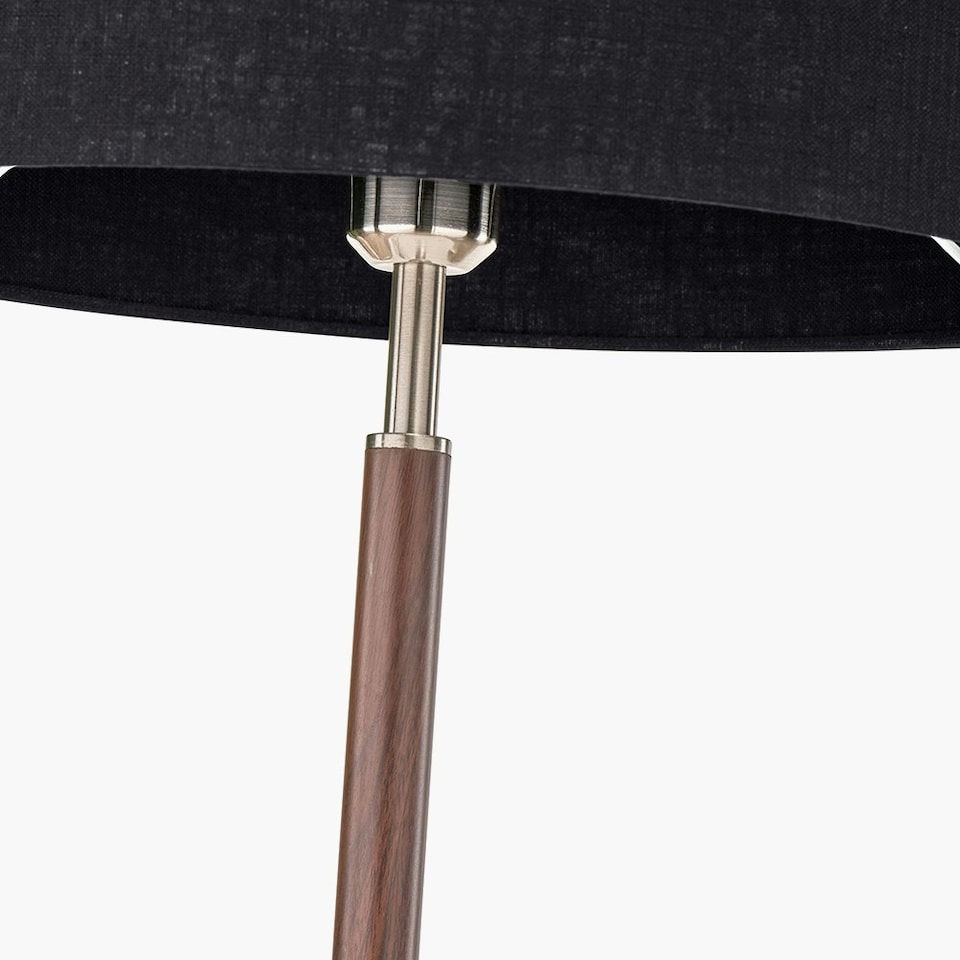image 1 of Brushed Silver and Wood Effect Floor Lamp Black | Brown
