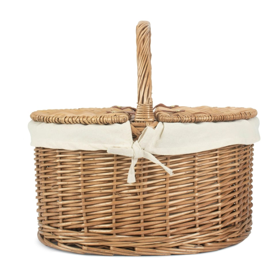 image 1 of Light Steamed Oval Lidded Wicker Basket with Lining White | White | One Size