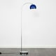 image 2 of ValueLights Polished Chrome Curved Stem Floor Lamp With Gloss Navy Metal Dome Light Shade | Blue