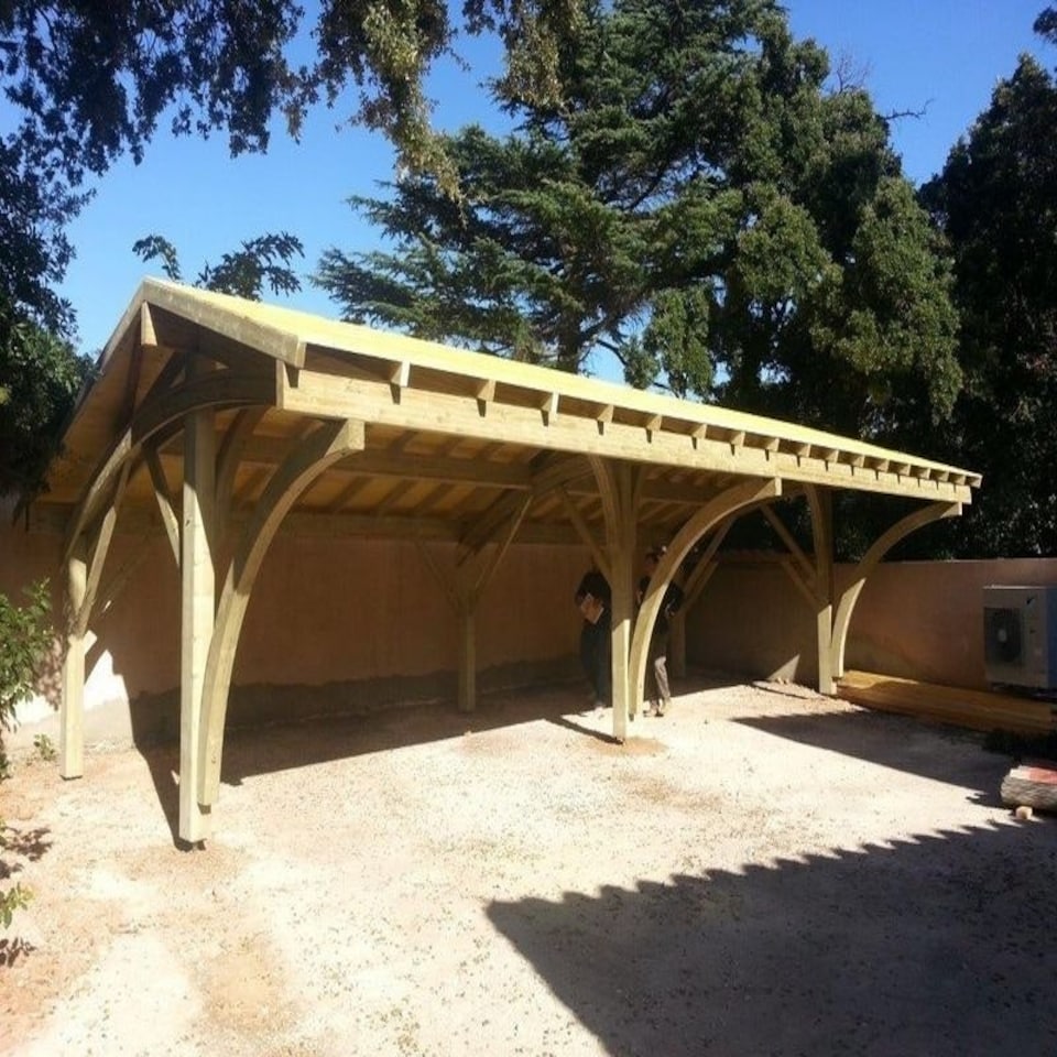 image 1 of Revelatio Carport for 4 Cars - Pressure Treated Timber - L1160 x W580 x H320 cm Brown