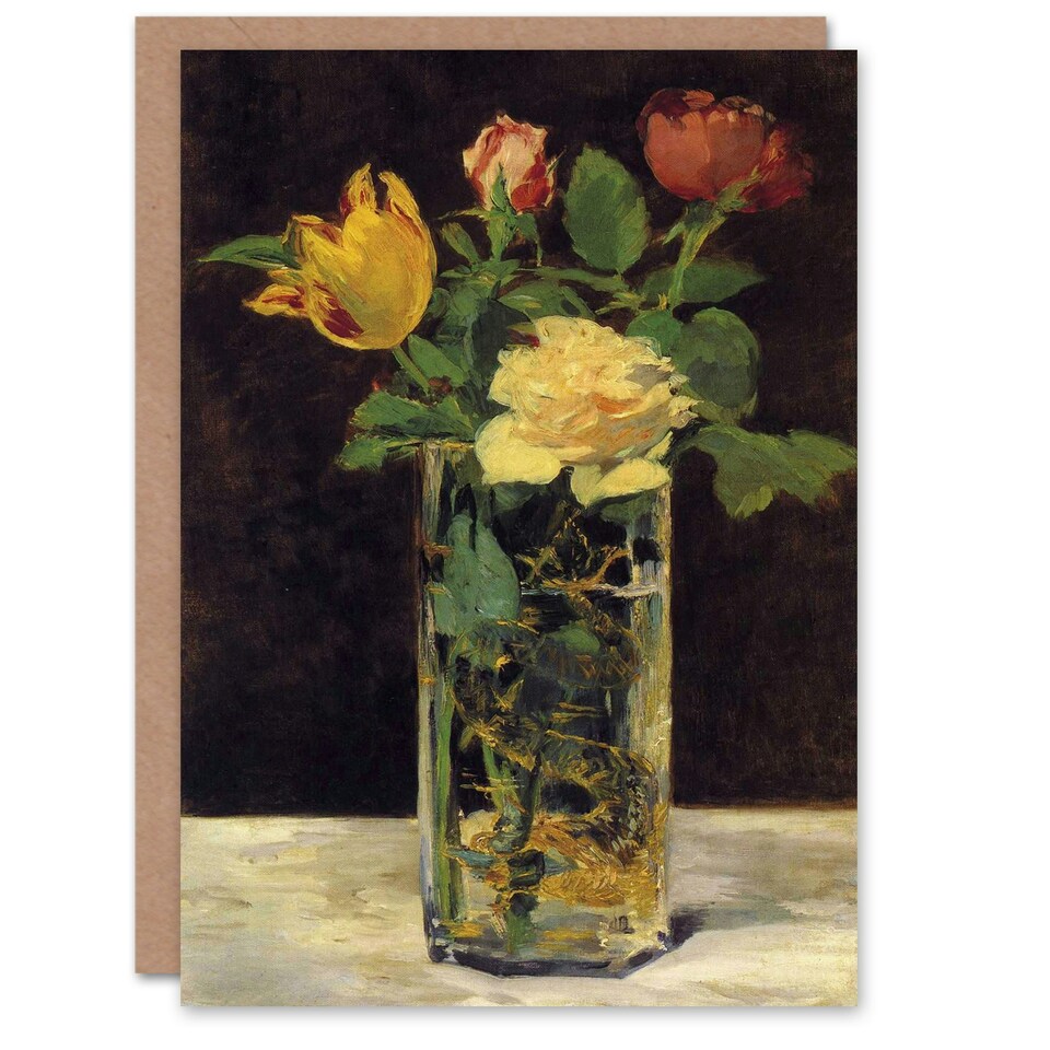 image 1 of Edouard Manet Art Card Roses and Tulips in Vase