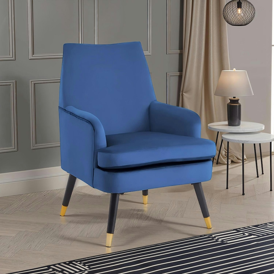 image 1 of Loretta Accent Chair Midnight Blue Velvet Padded Armchair Blue