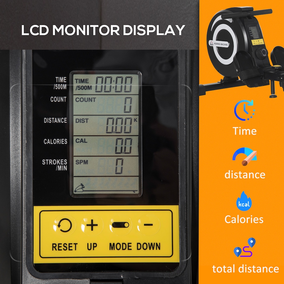 image 1 of HOMCOM Fitness Adjustable Magnetic Rowing Machine Rower with LCD Digital Monitor