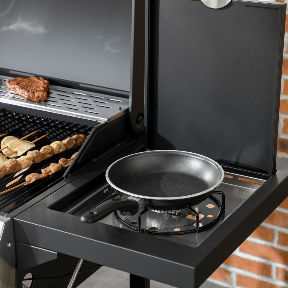 image 1 of Outsunny 3+1 Burner Propane Gas Barbecue Grill with Thermometer, Bottle Opener