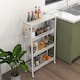image 2 of HOMCOM 3-Tier Kitchen Cart, Multifunction Kitchen Trolley on Wheels with 3 Steel Wire Baskets, Hanging Basket and Hook, Rolling Serving Cart, White
