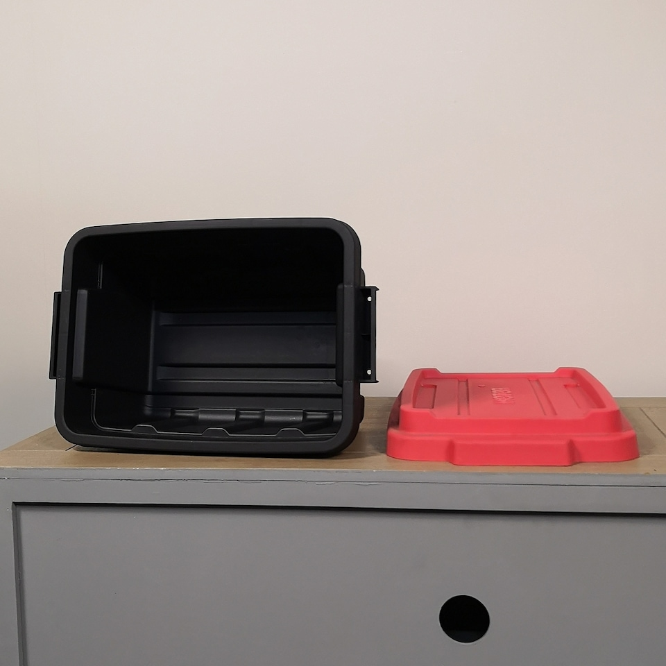 image 1 of 11L Black and Red Small Tuff Stackable Storage Box with Lid and Carry Handles | Multi | Black / Red