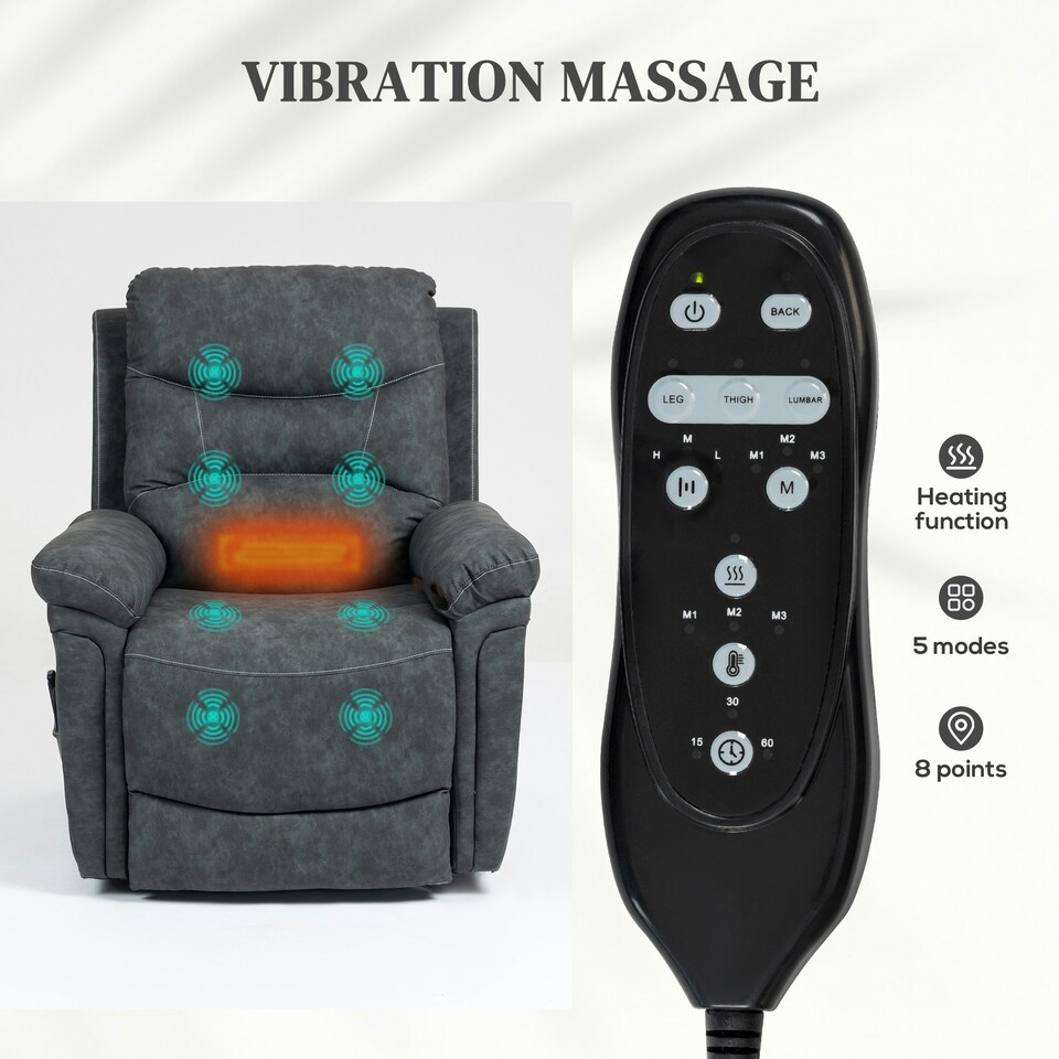 image 1 of HOMCOM Massage Recliner Chair, Lift Chair with Heat, USB, Remote, Grey Grey