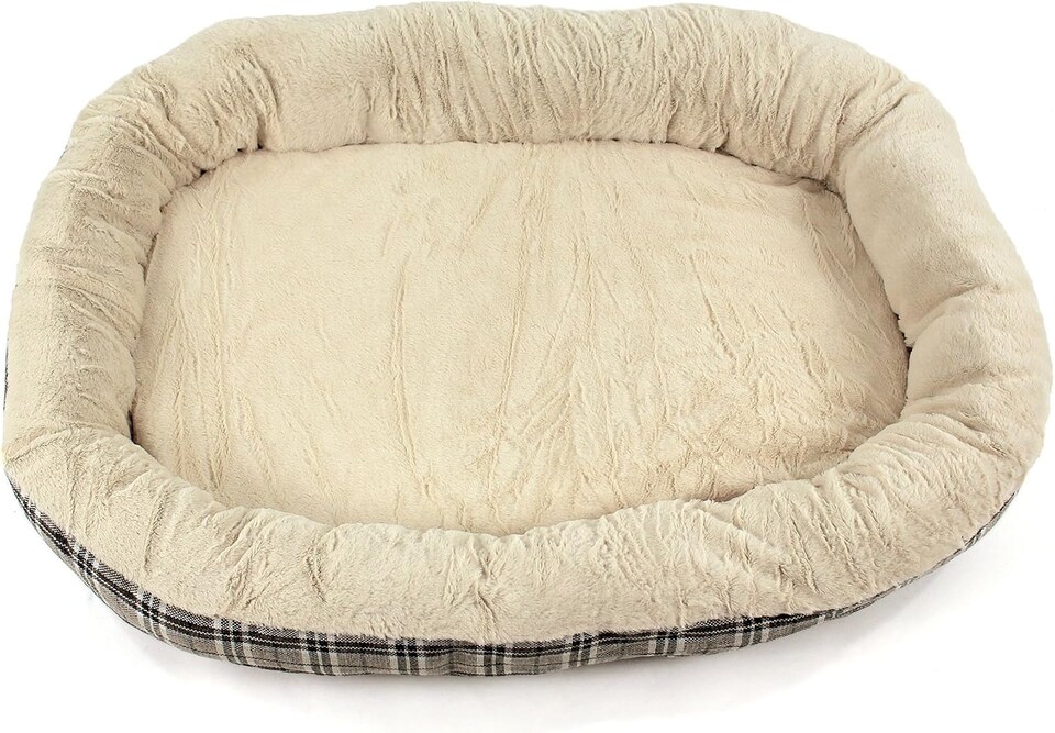 image 1 of Actiaspet Jute Orthopaedic Soft Dog Bed - 40mm Massage Foam Cushion with Fleece Lining & Non Slip Base (Checkered Grey, X Large)