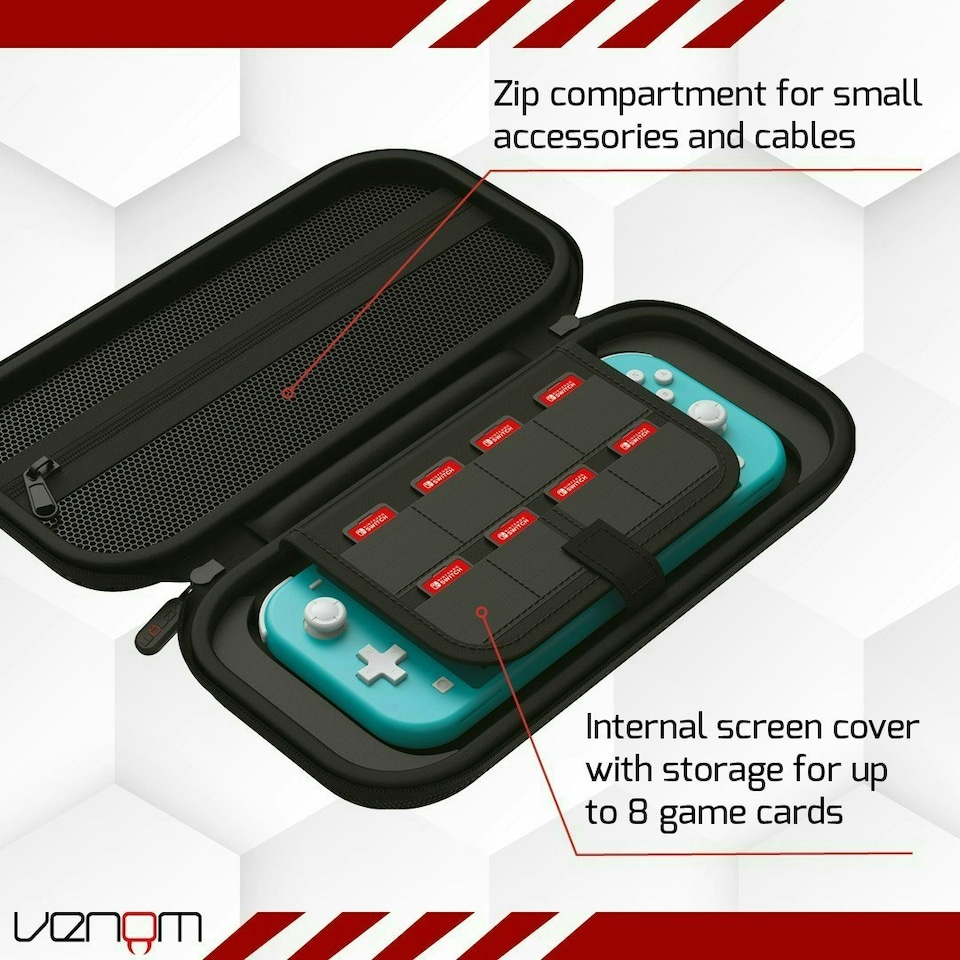 image 1 of Venom Nintendo Switch Carry Case and Screen Protector Black