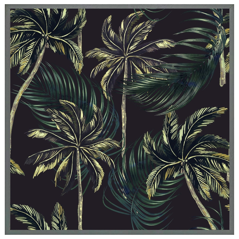 image 1 of Green palm on black (Picutre Frame) Grey | L