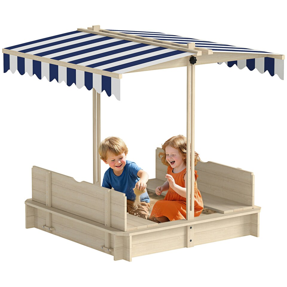 image 1 of Outsunny Kids Square Wooden Sandpit, Children Sandbox Outdoor Playset
