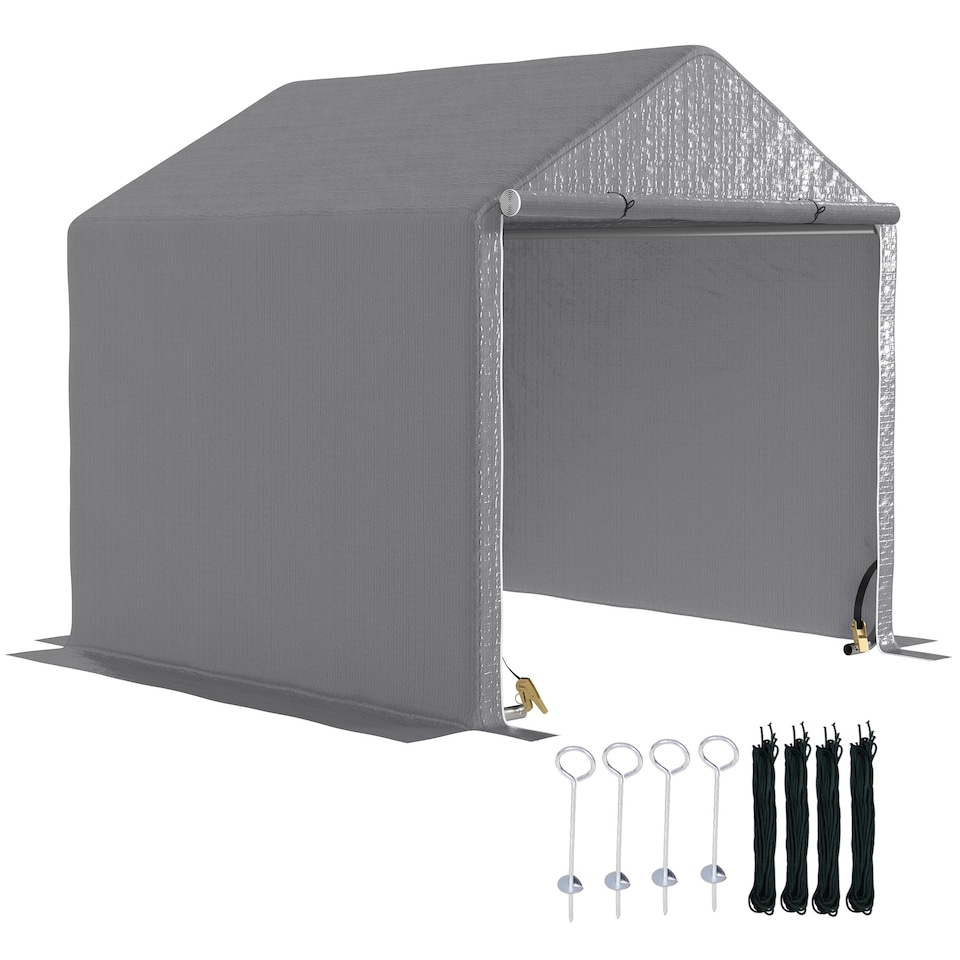 image 1 of Outsunny 2 x 2 x 2 m Garden Shed Tent, Outdoor Storage Shed for Bike Motorbike Tool with Galvanised Steel Frame, Waterproof UVResistant, Grey | Grey | 1