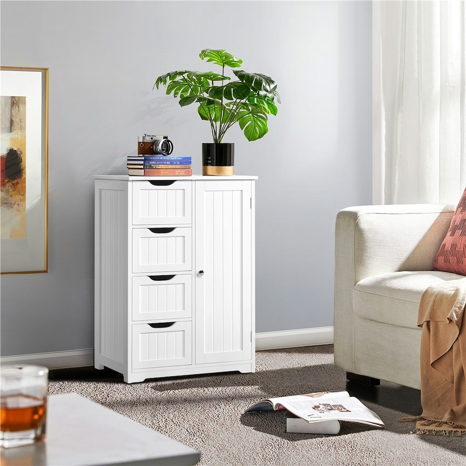 image 1 of Yaheetech Large Wooden Bathroom Floor Cabinet White | White