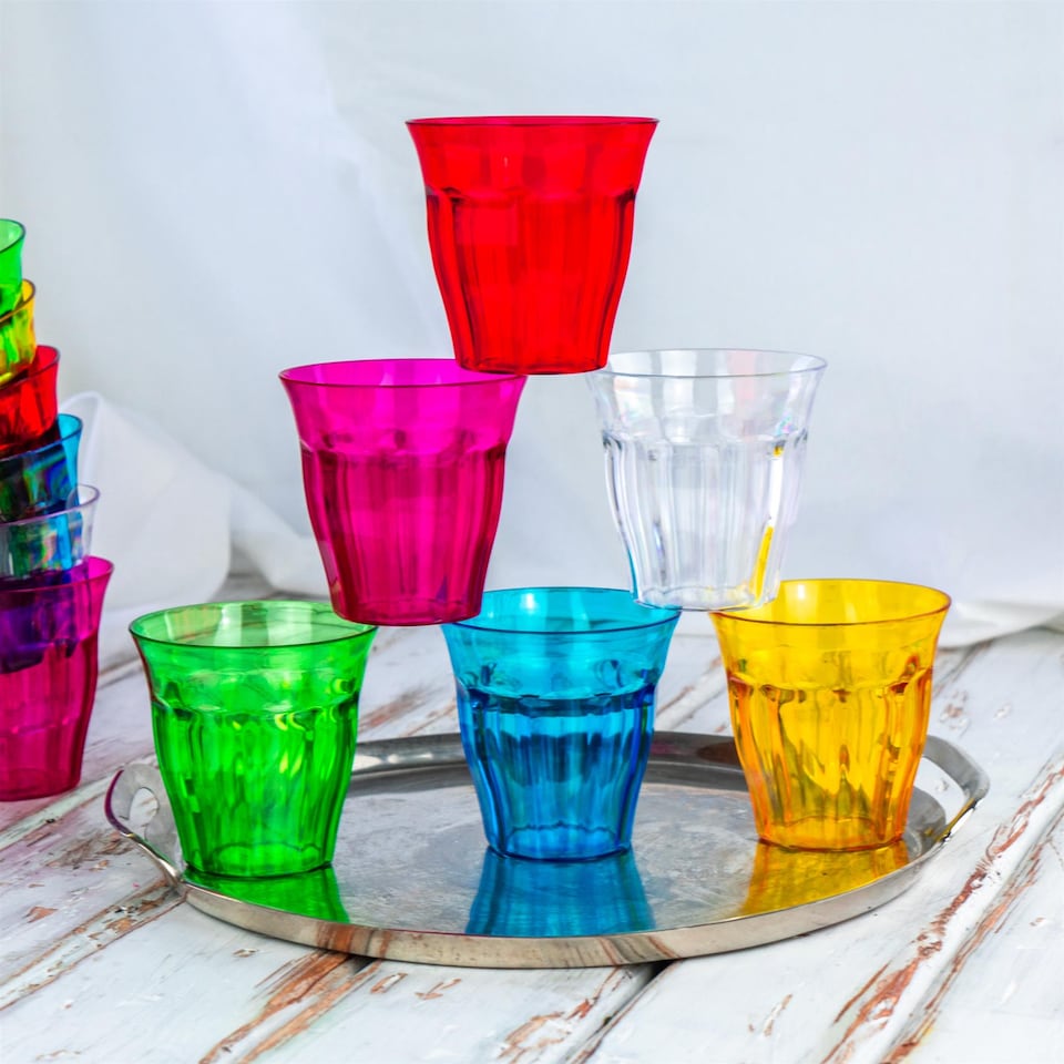 image 1 of Rink Drink Coloured Plastic Tumblers - 250ml - 6 Colours - Pack of 12 | Multi | Multicolour