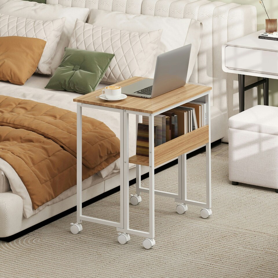 image 1 of HOMCOM 63 cm Foldable Computer Desk on Wheels for Small Spaces | Yellow