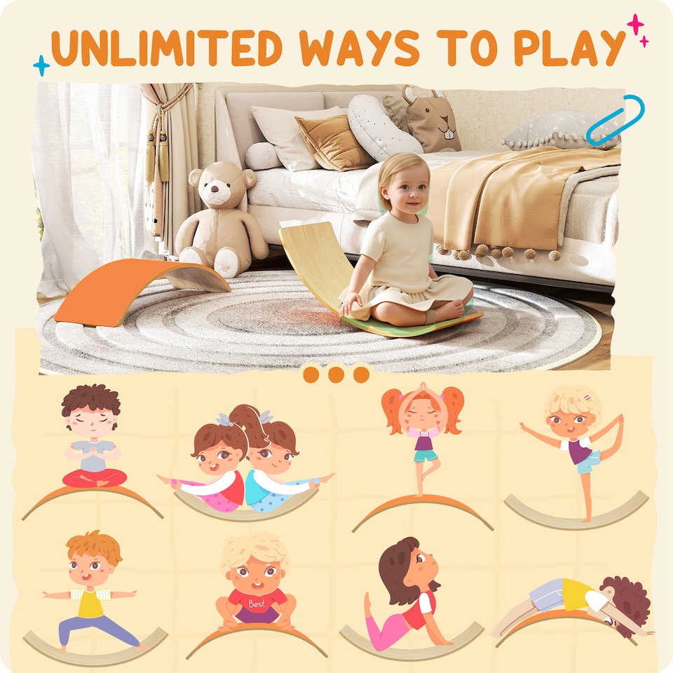 image 1 of AIYAPLAY Wooden Balance Board for Kids, Wobble Board with Felt, Orange