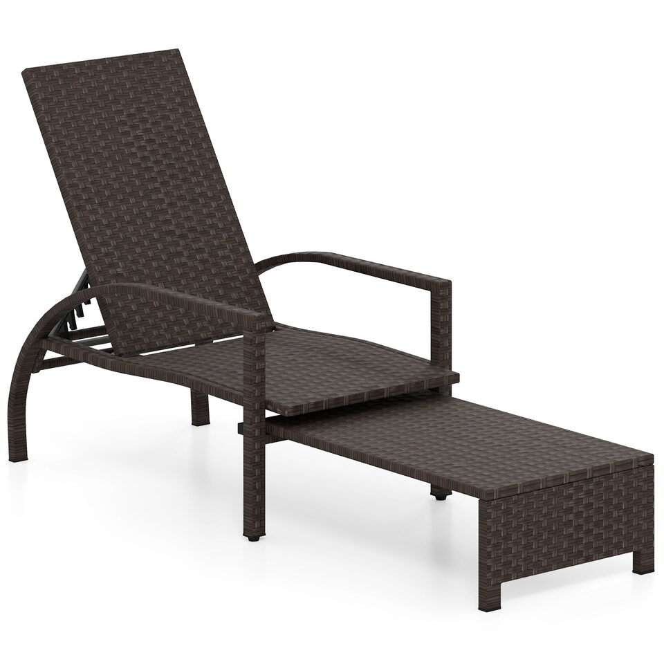 image 1 of COSTWAY Outdoor Chaise Lounge Chair Patio Wicker Chaise Lounger