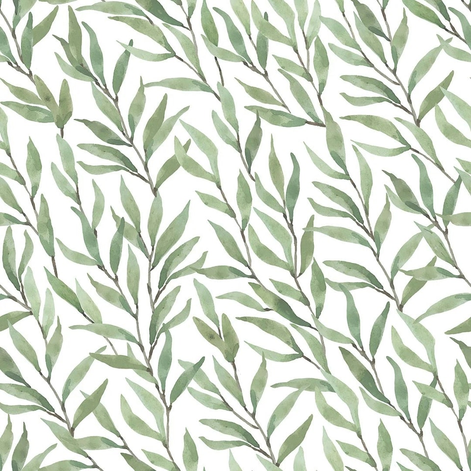Sample of Willow Leaf Wallpaper in Green Multi