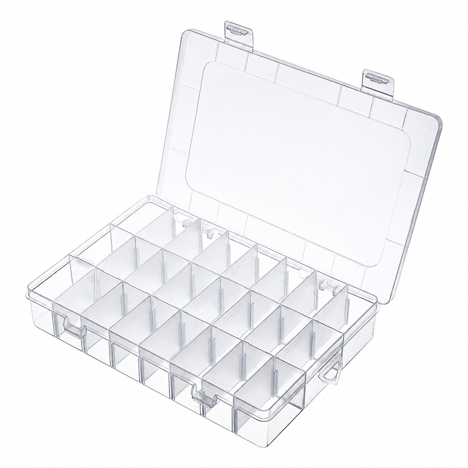 image 1 of 24 Compartment Storage Box, Clear Plastic Organiser with Dividers