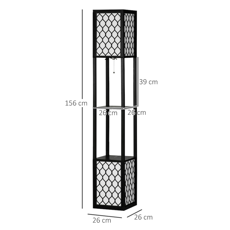 image 1 of HOMCOM 2-Light Modern Floor Lamp with Shelves for Living Room, Bedroom, Black
