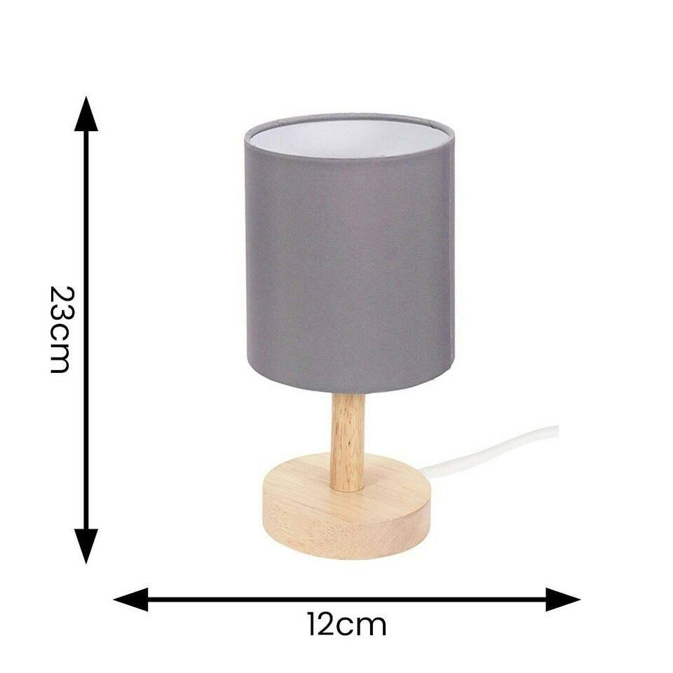 image 1 of ValueLights Nelly Pair of Grey Shade with Wooden Base Bedside Table Lamps with LED Bulbs